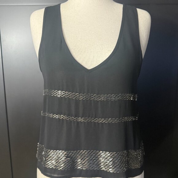 Bebe & Noir Black Sequin Beaded Tank Tops M / L & Earrings Statement Bundle - Picture 3 of 15